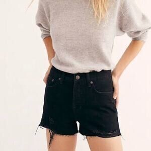 Free People We The Free Sofia Jean Shorts Sz 31 Black 2" Distressed Denim